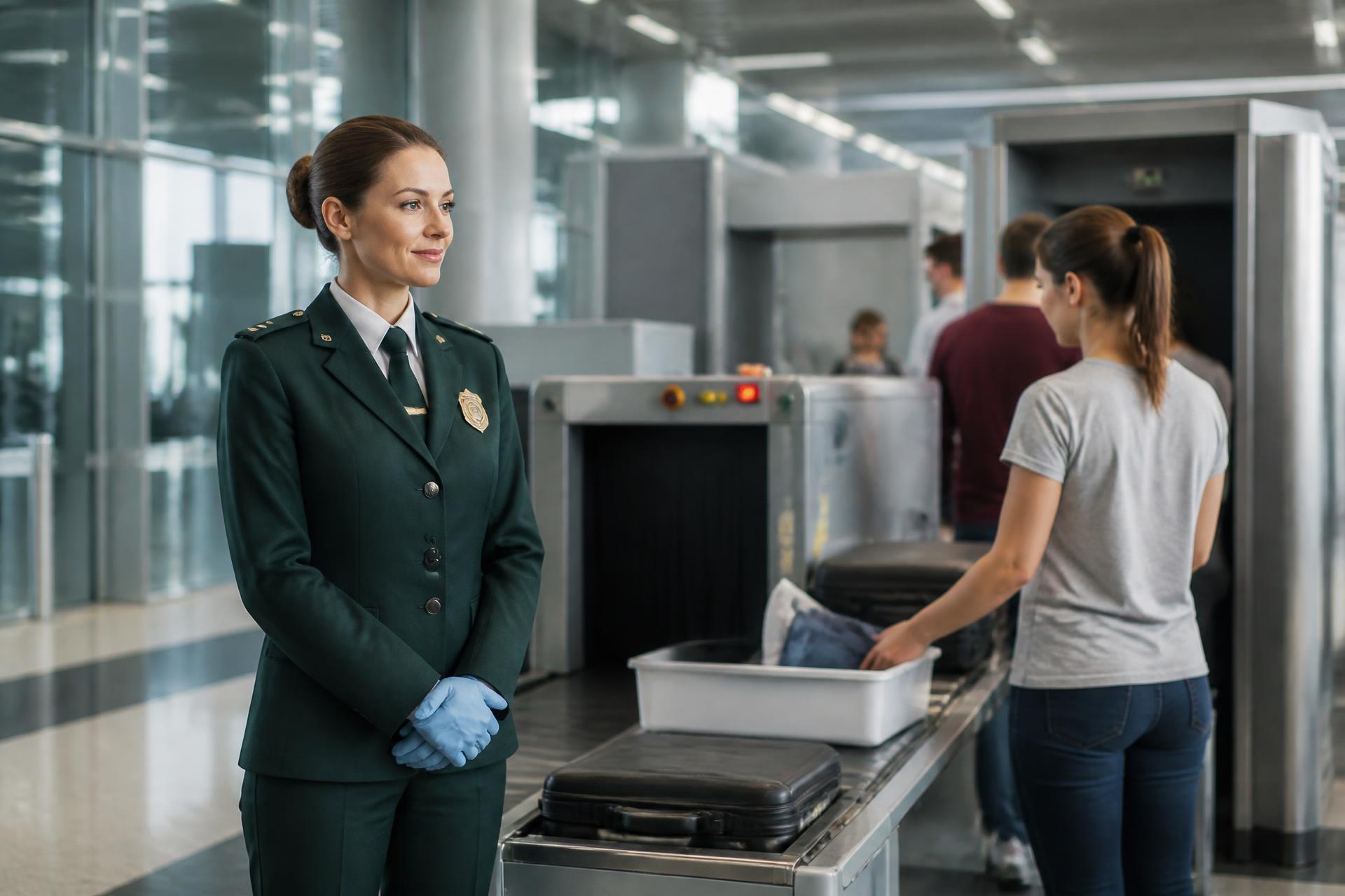 Profissional de proteção em operação aeroportuária